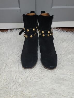Seeby Chloe  Black Suede Ankle Boots with Gold Stud Detailing